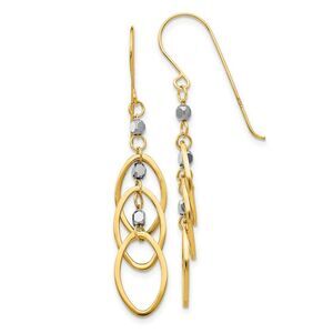 Cascading Oval and Bead Dangle Earrings in 14k Two Tone Gold